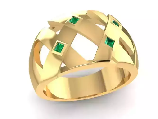 Gold Lattice Ring with Square Gemstones 1572