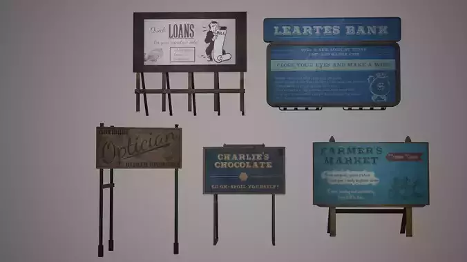 Billboard Set Low Poly Game Ready sign that says larrets bank