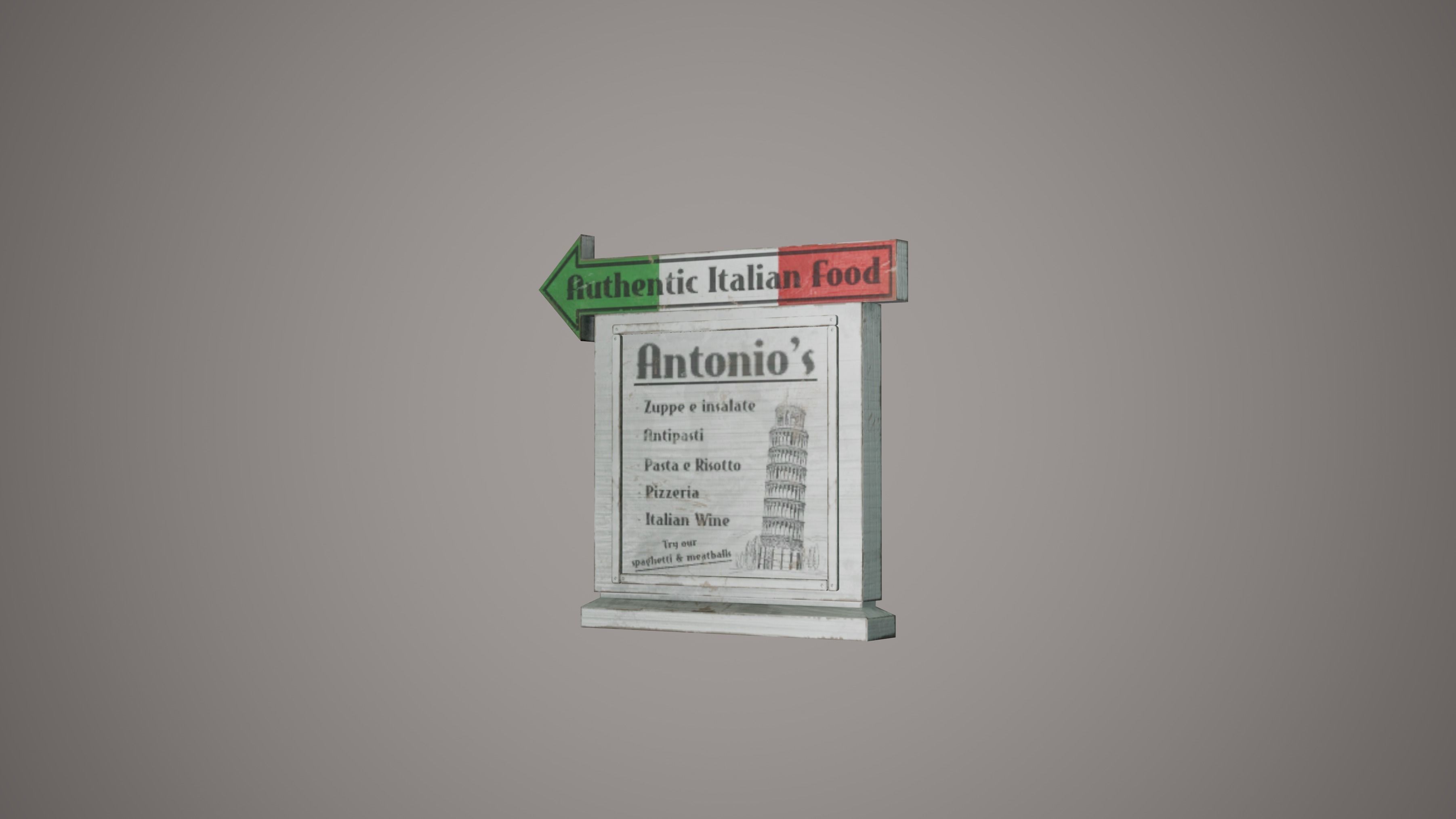 Billboard Set Low Poly Game Ready italian restaurant sign Low-poly 3D model_5