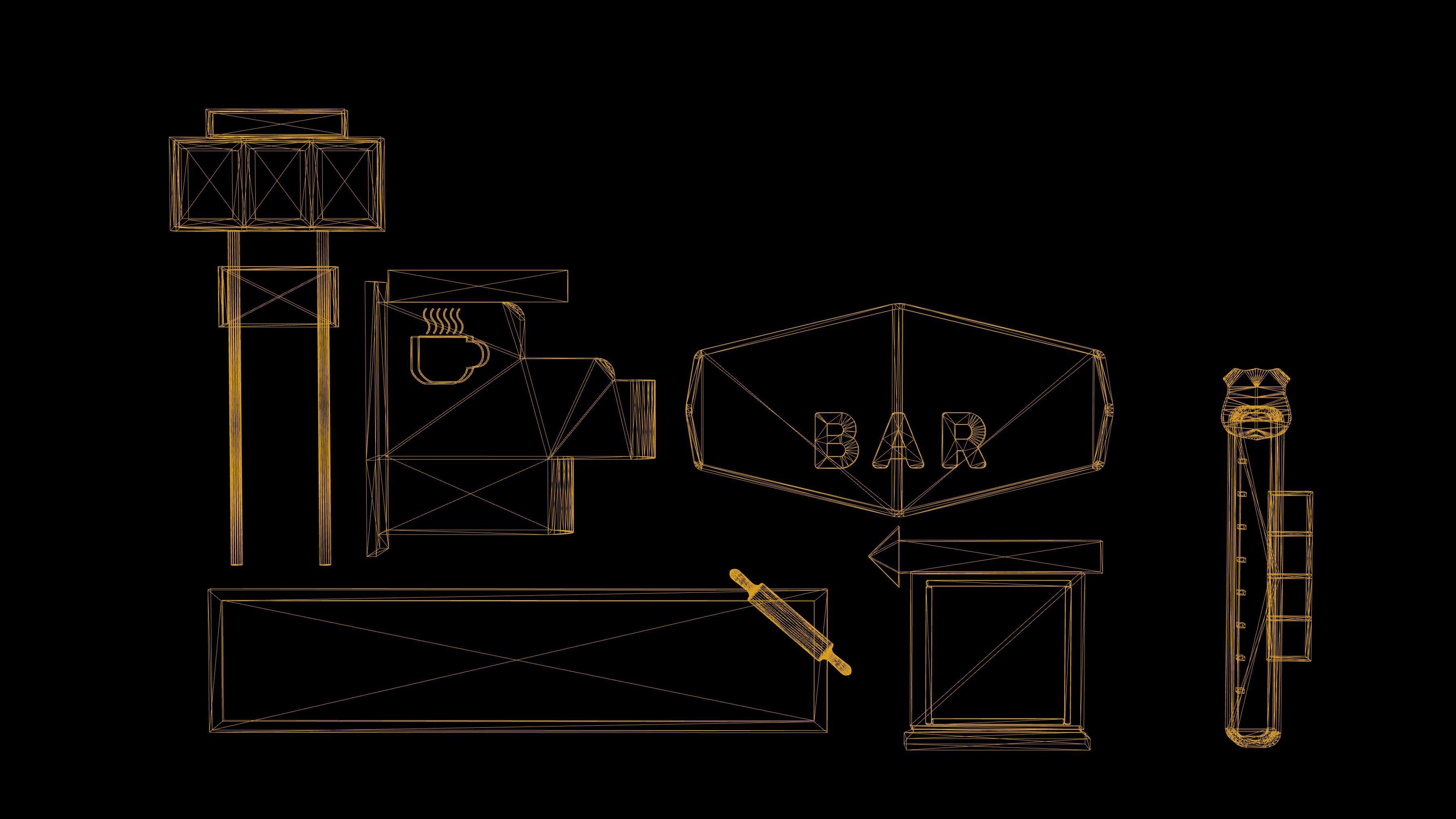 Billboard Set Low Poly Game Ready italian restaurant sign Low-poly 3D model_1