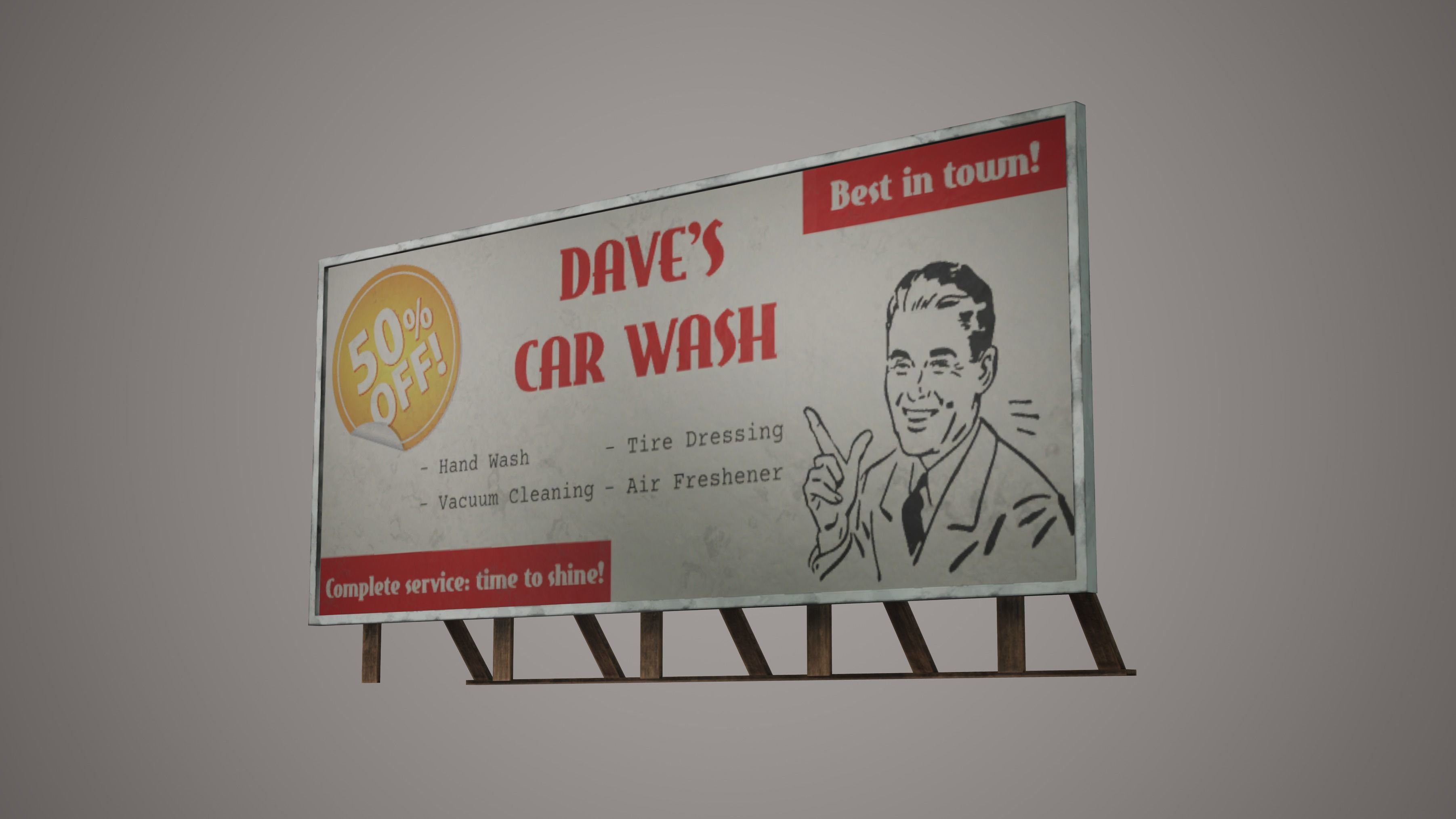 Billboard Set Low Poly Game Ready american car advertising Low-poly 3D model_4