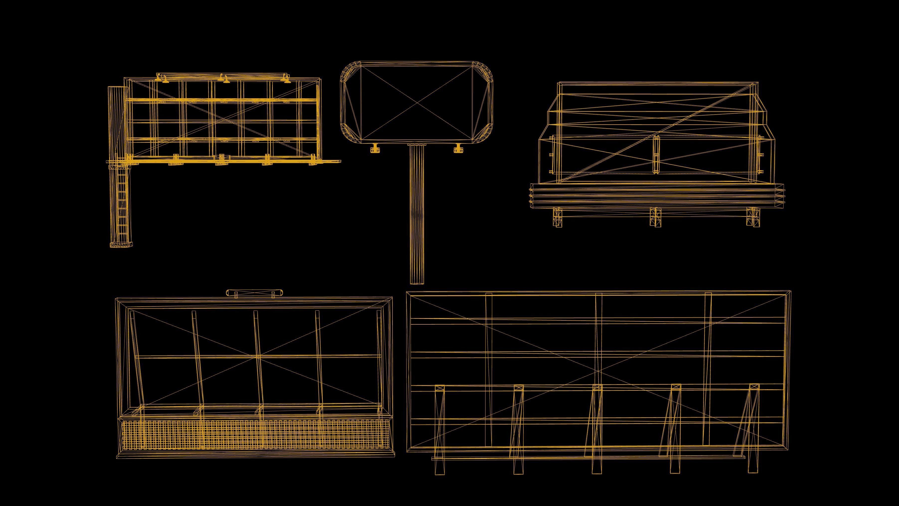 Billboard Set Low Poly Game Ready american car advertising Low-poly 3D model_1