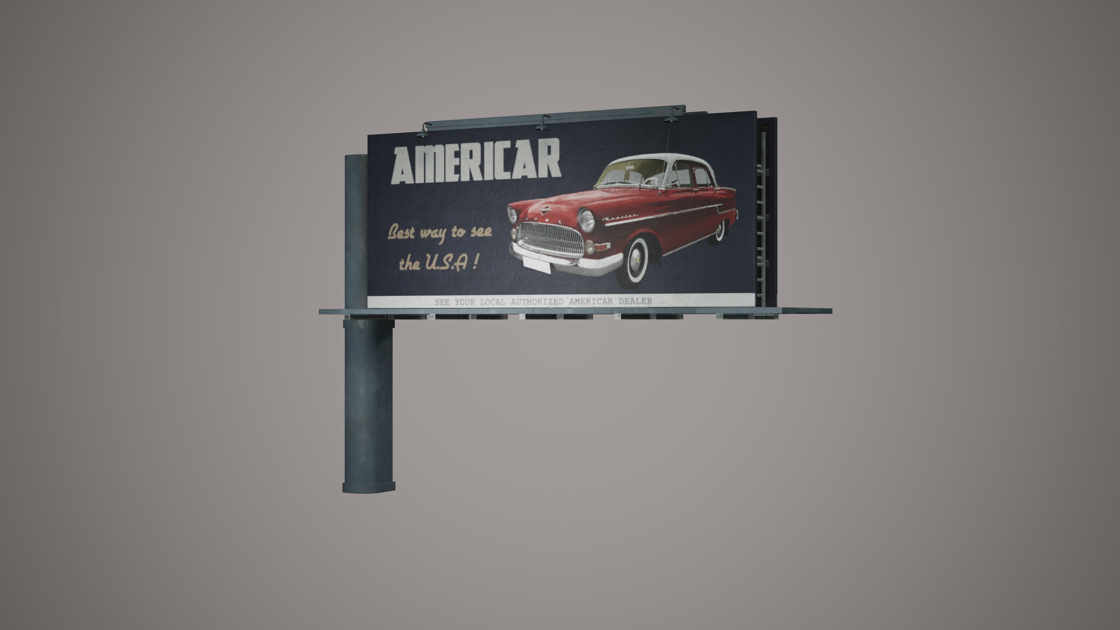 Billboard Set Low Poly Game Ready american car advertising Low-poly 3D model_2