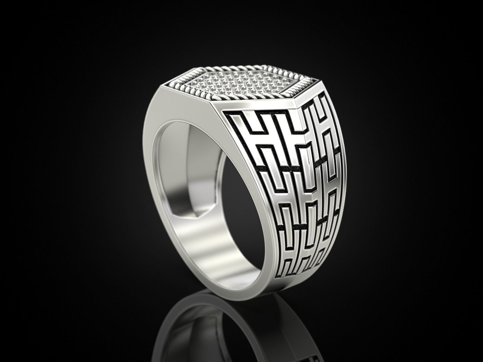 Hexagonal ring with stones 2 3D print model_3
