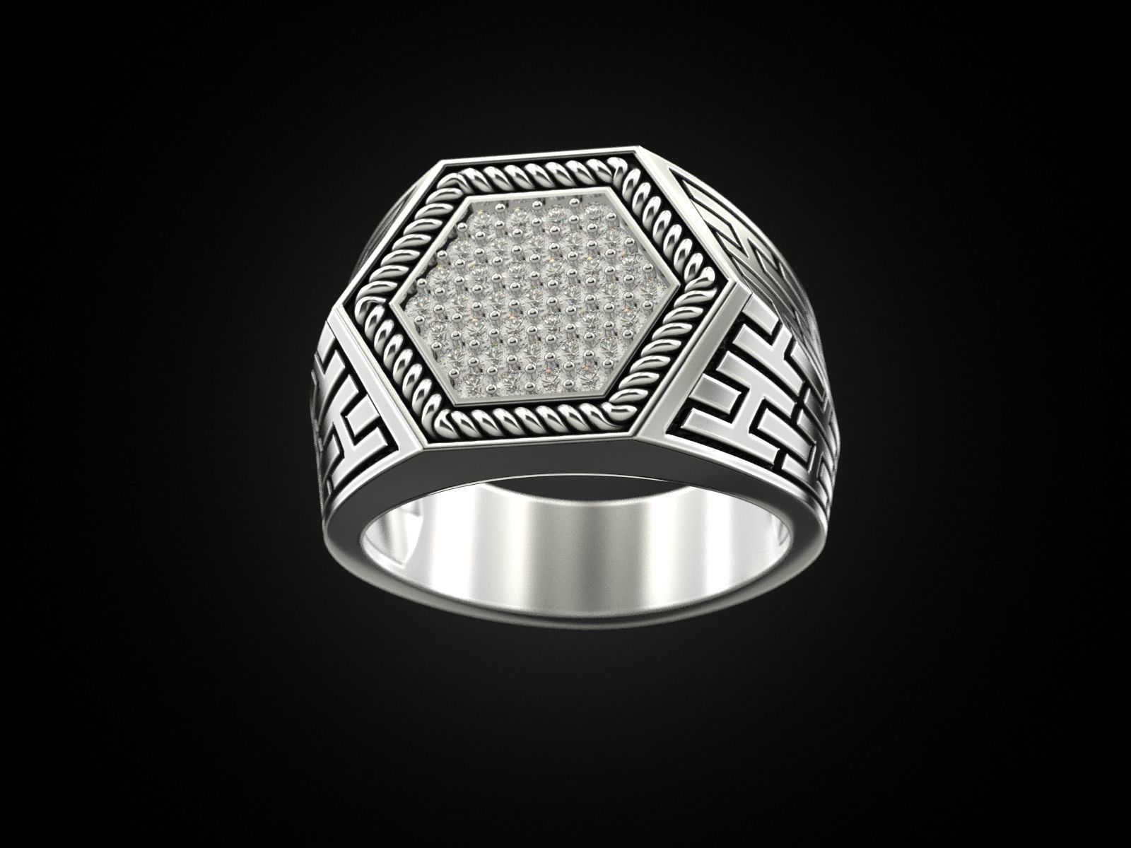 Hexagonal ring with stones 2 3D print model_1