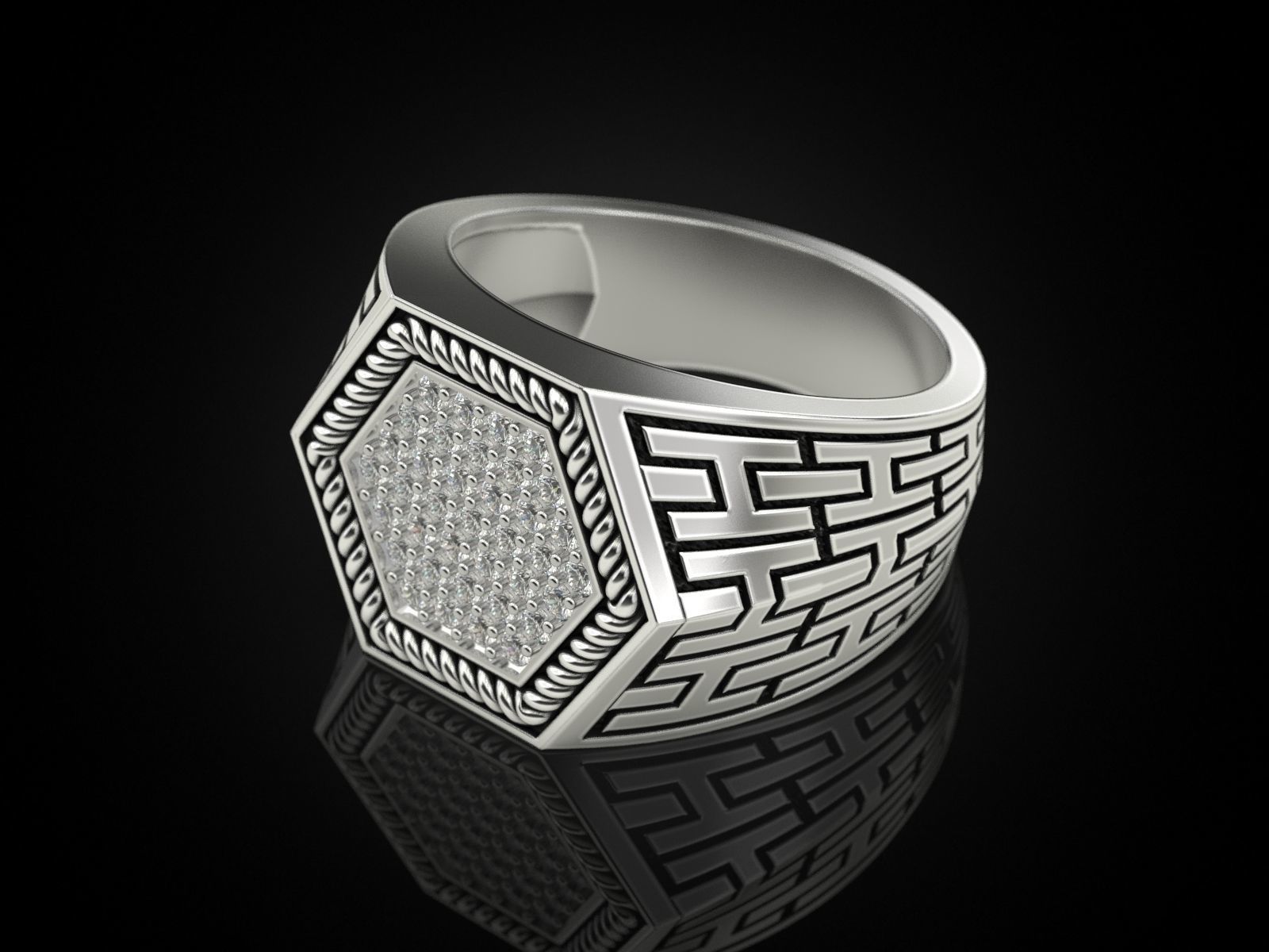 Hexagonal ring with stones 2 3D print model_5