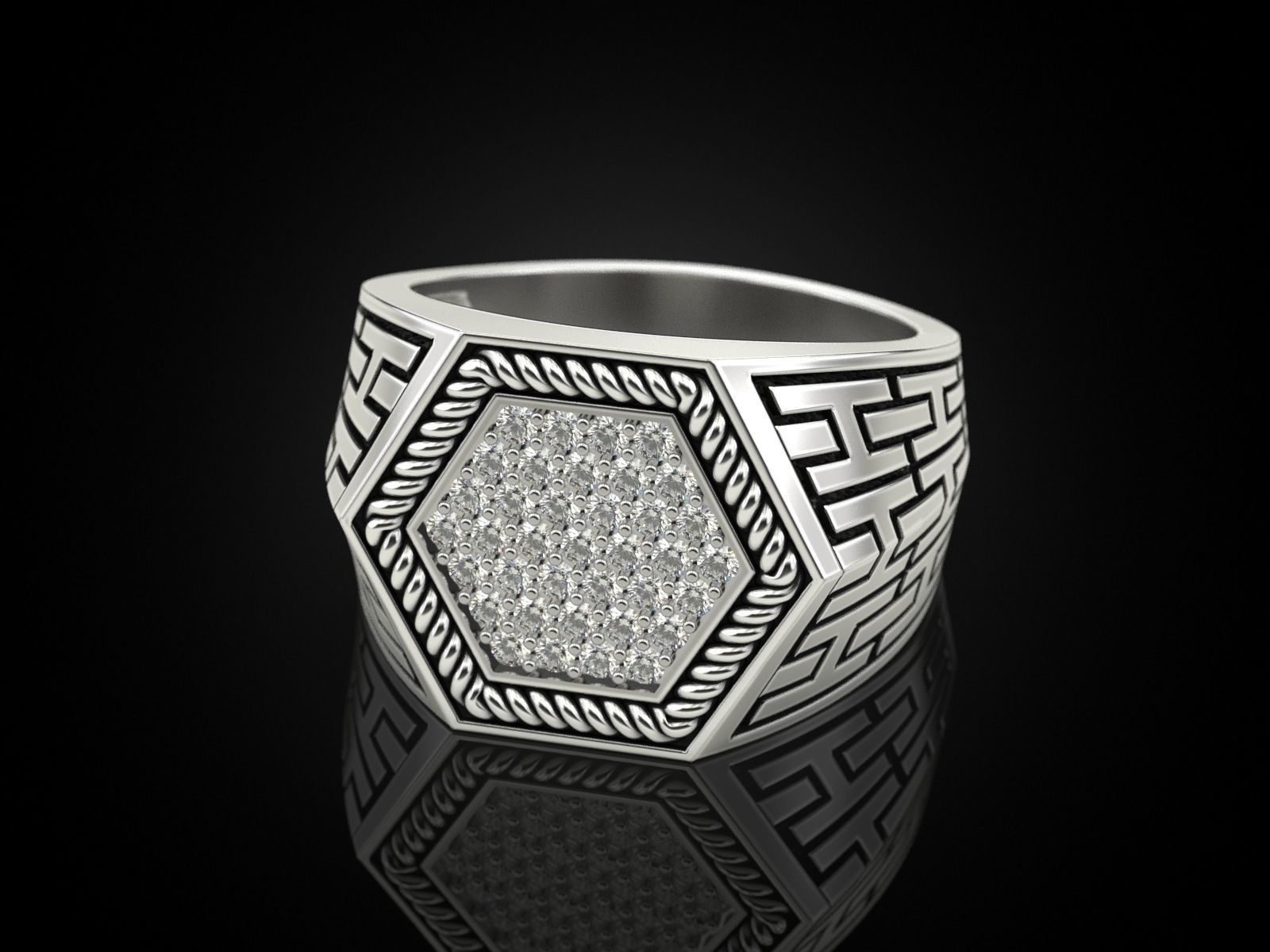 Hexagonal ring with stones 2 3D print model_6