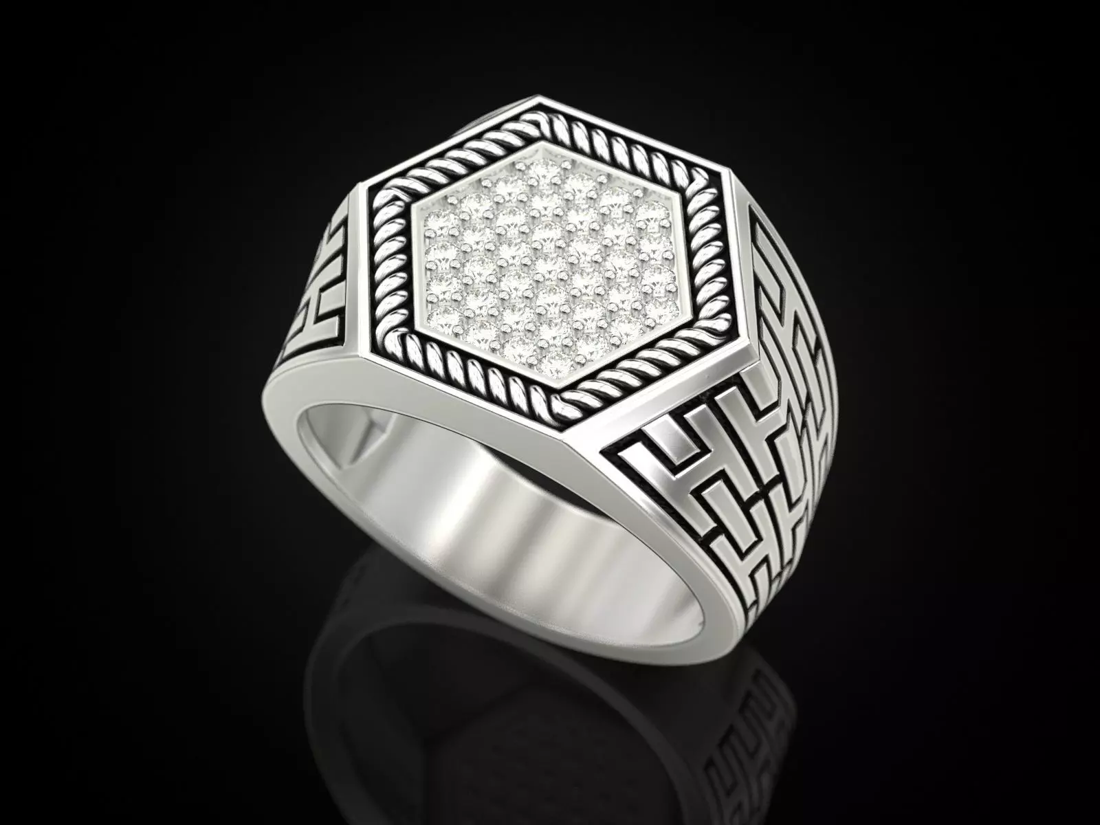 Hexagonal ring with stones 2 3D print model_0