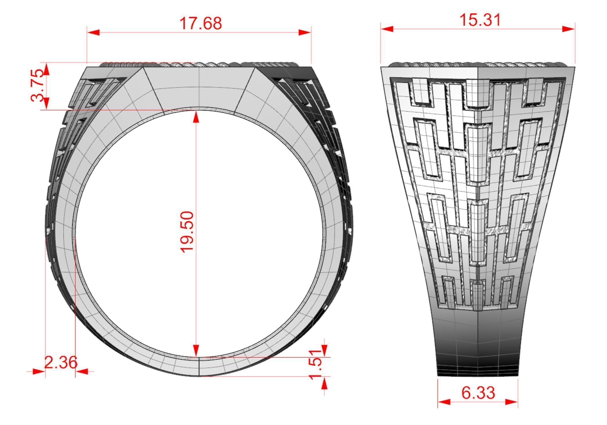 Hexagonal ring with stones 2 3D print model_8