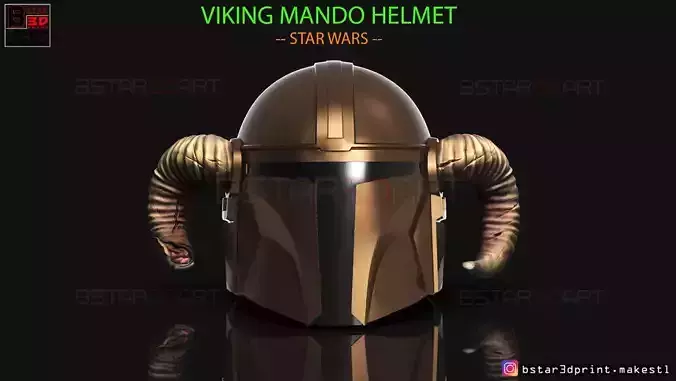 Viking Mandalorian Helmet - Goat Horns - High Quality Model