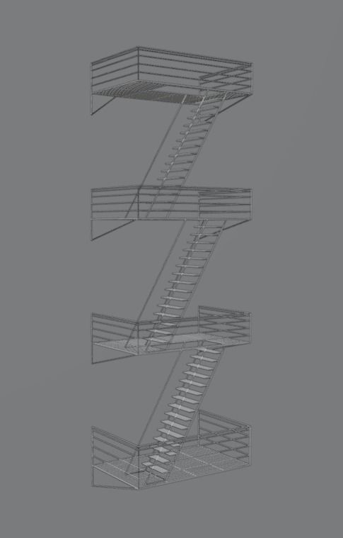 Fire Escape Staircase Free 3D model_3