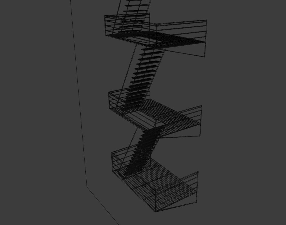 Fire Escape Staircase Free 3D model_4