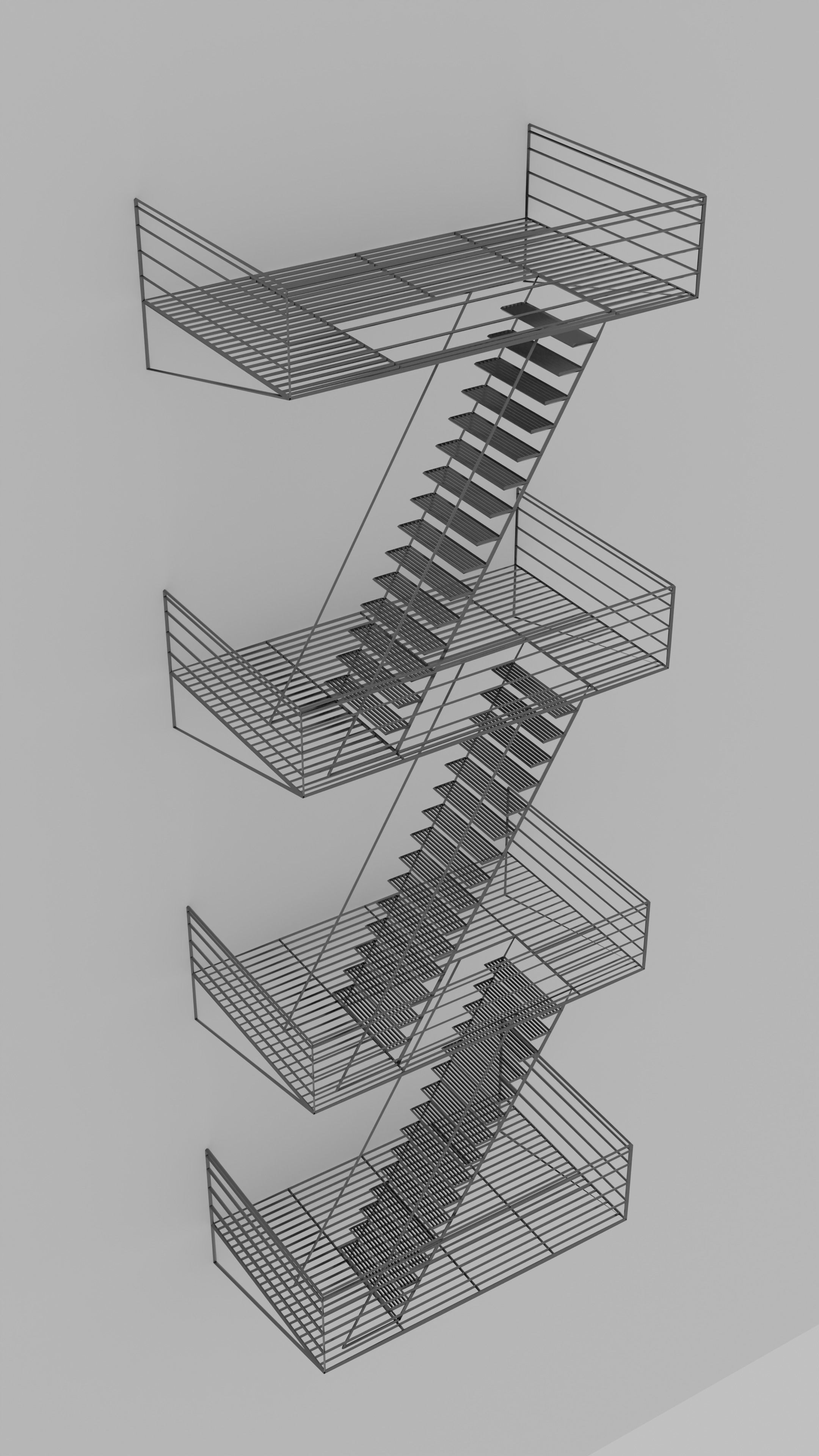 Fire Escape Staircase Free 3D model_1