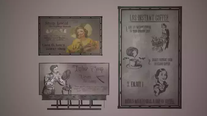 Billboard Set Low Poly Game Ready shop julia sign