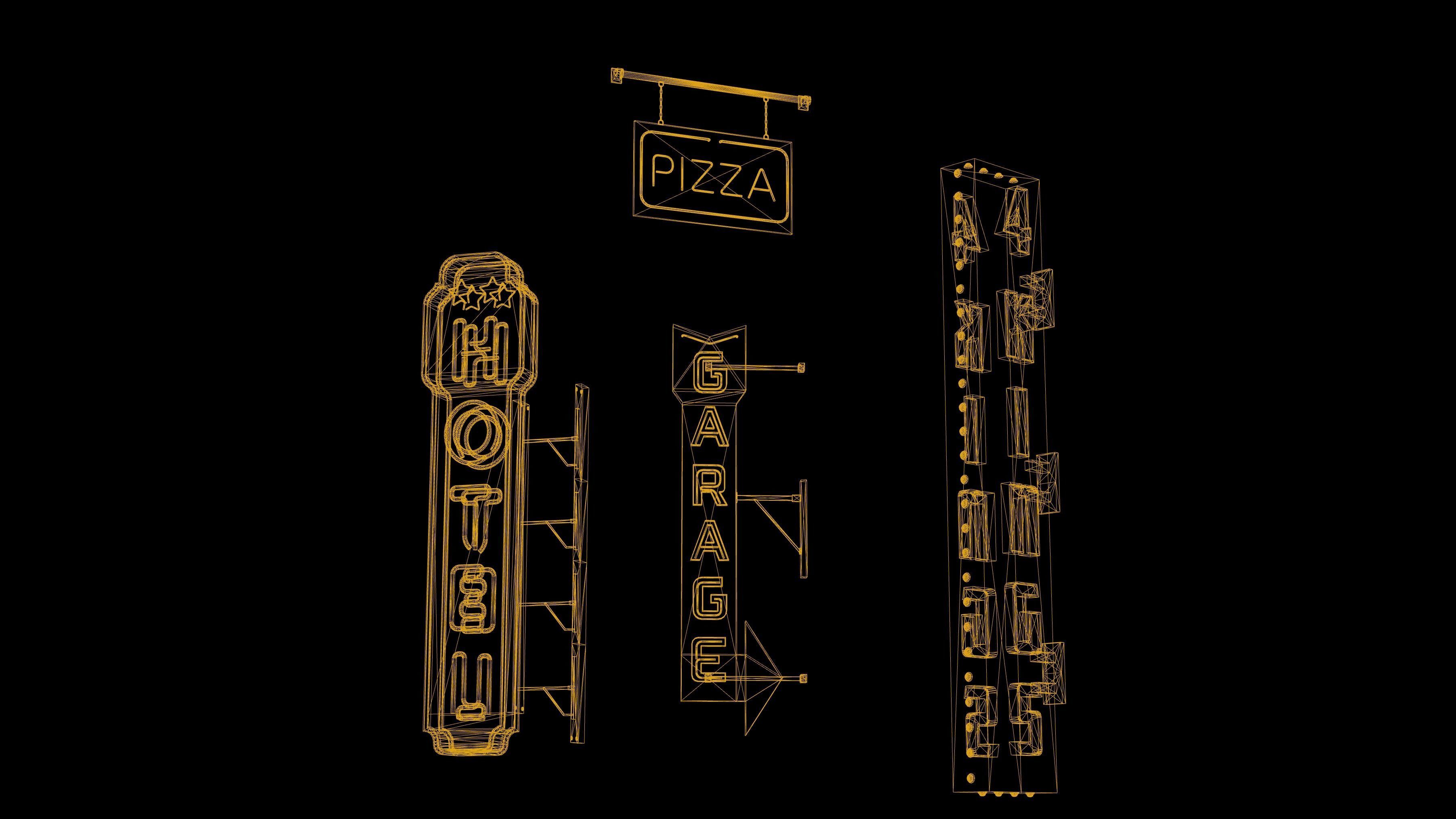 Billboard Set Low Poly Game Ready hotel sign Low-poly 3D model_1