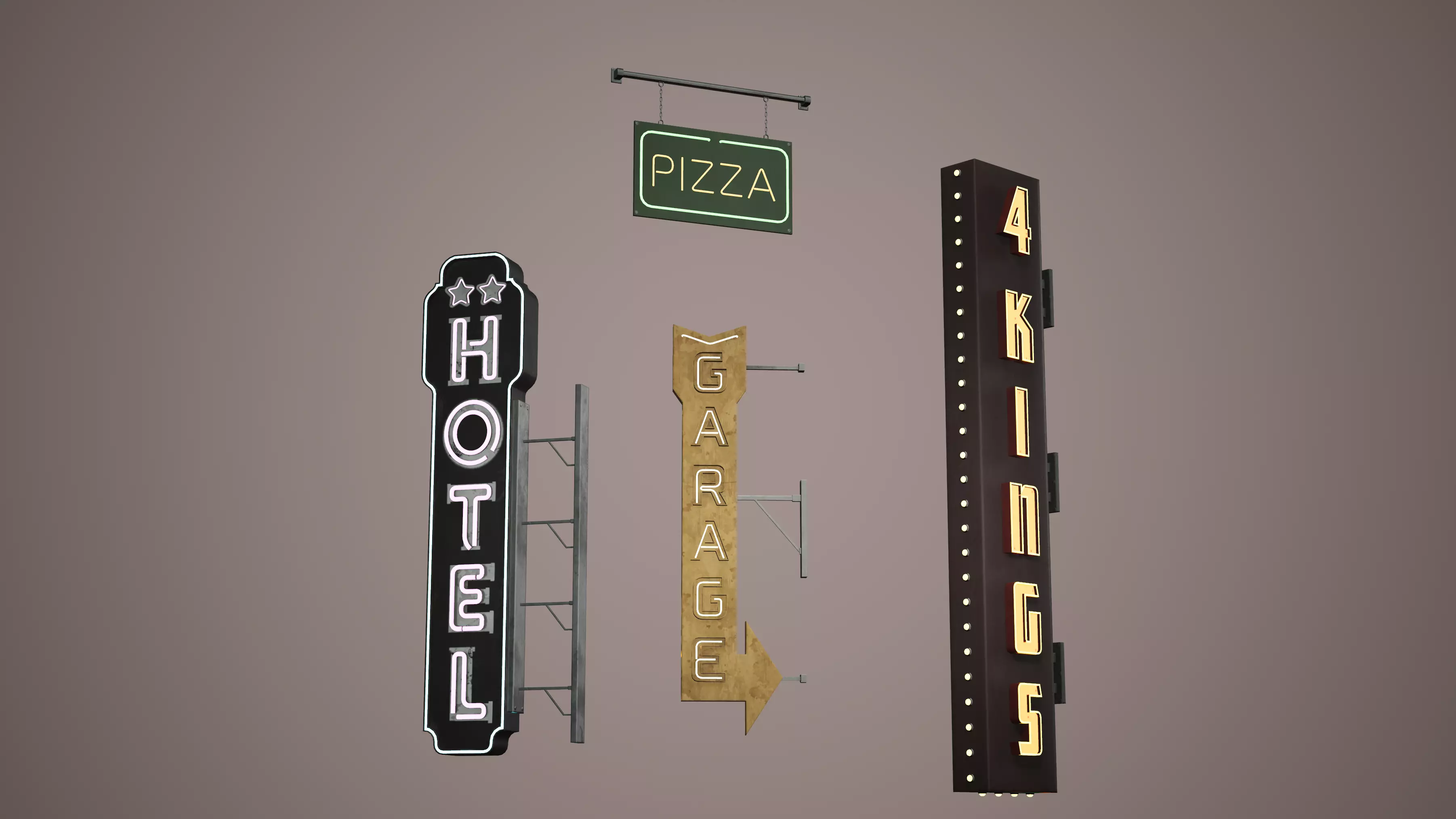Billboard Set Low Poly Game Ready hotel sign Low-poly 3D model_0