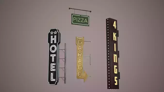 Billboard Set Low Poly Game Ready hotel sign Low-poly 3D model Billboard Set Low Poly Game Ready hotel sign Low-poly 3D model