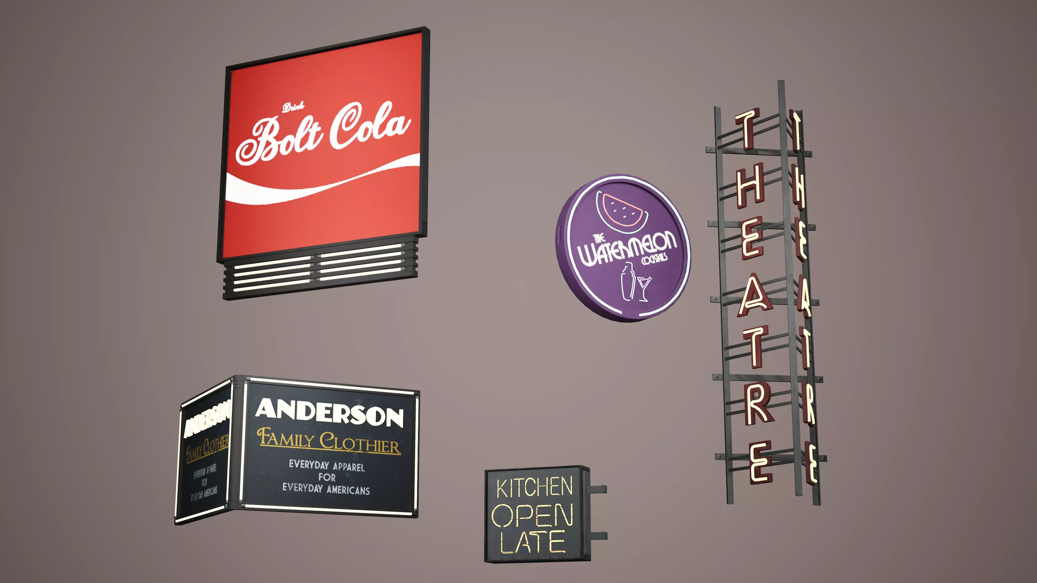 Billboard Set Low Poly Game Ready coca cola sign Low-poly 3D model_0