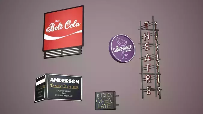 Billboard Set Low Poly Game Ready coca cola sign