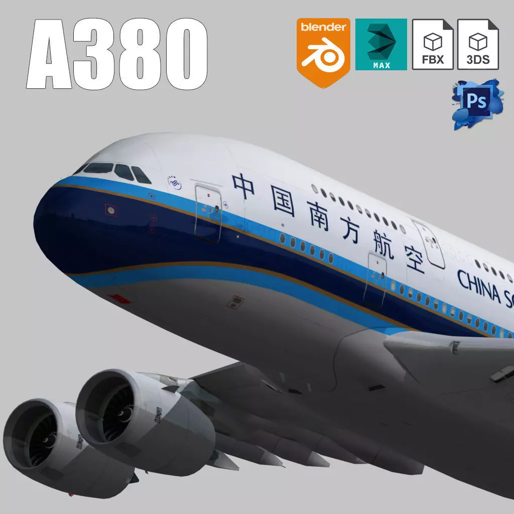 Airbus A380-8 China southern airlines livery Low-poly 3D model_0