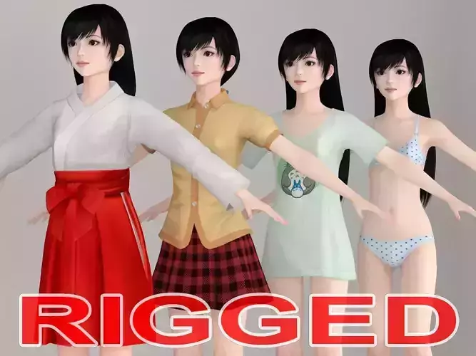 T pose rigged model of Terumi with various outfit