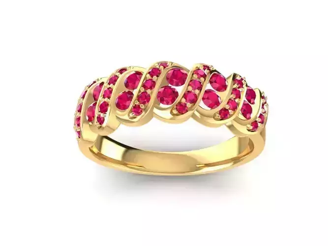 Women Twist Band Ring with Multiple Gemstones 1600