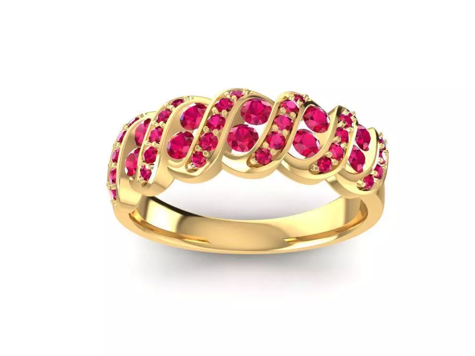 Women Twist Band Ring with Multiple Gemstones 1600 3D print model