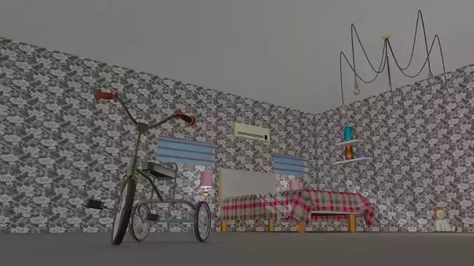 Room model with bicycle in it Free low-poly 3D model