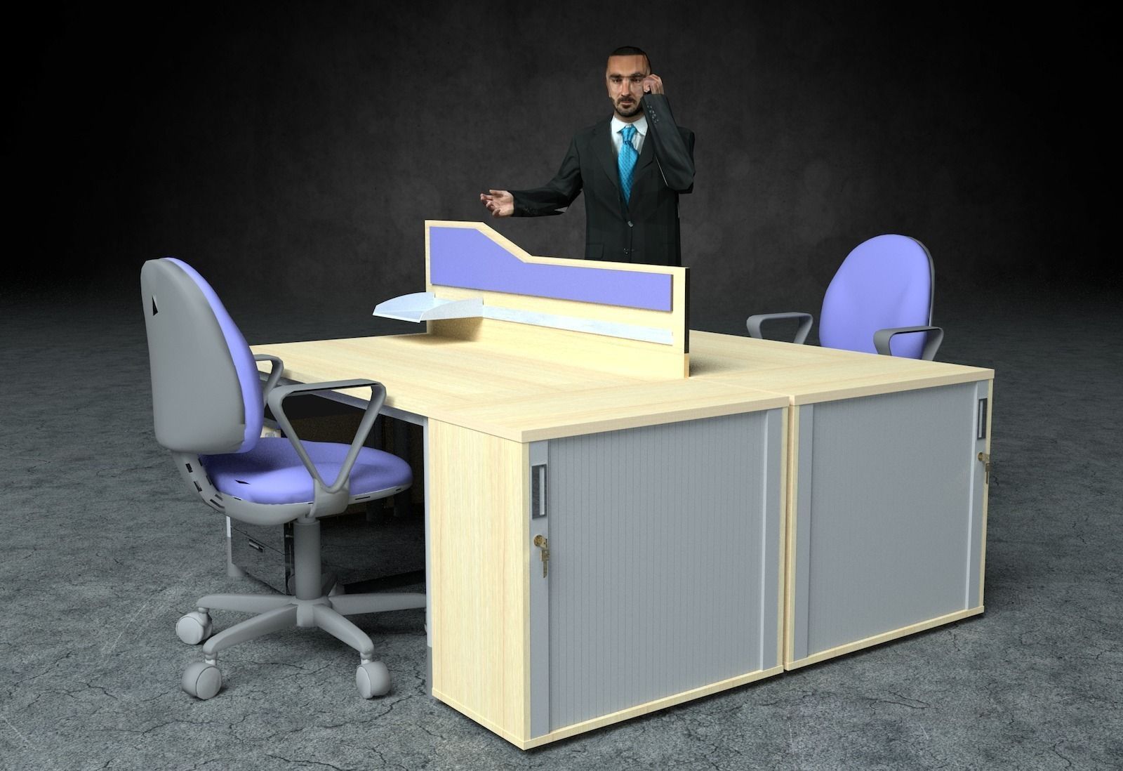 Office desk with man free 3D model | CGTrader