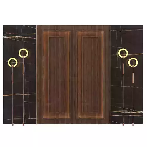 Panel wooden door with two lights 3D model