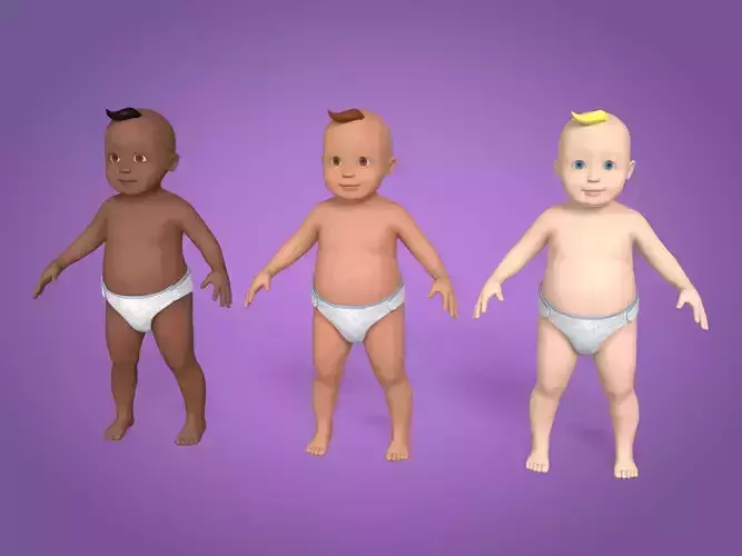Cartoon Baby - Rigged - 3 Textures Low-poly 3D model