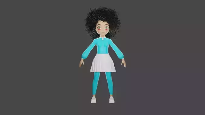 3d girl cartoon with curly hair