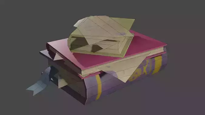 Stylized cartoon books with hand paint texture Free low-poly 3D model