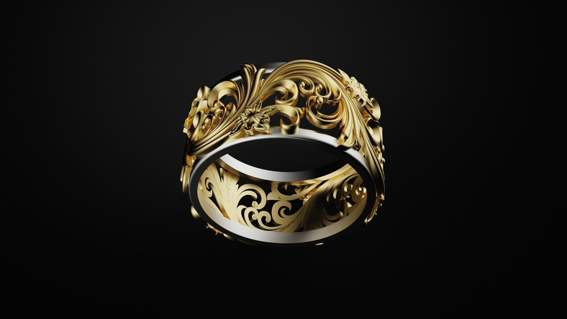 Ring with pattern 3D print model_3