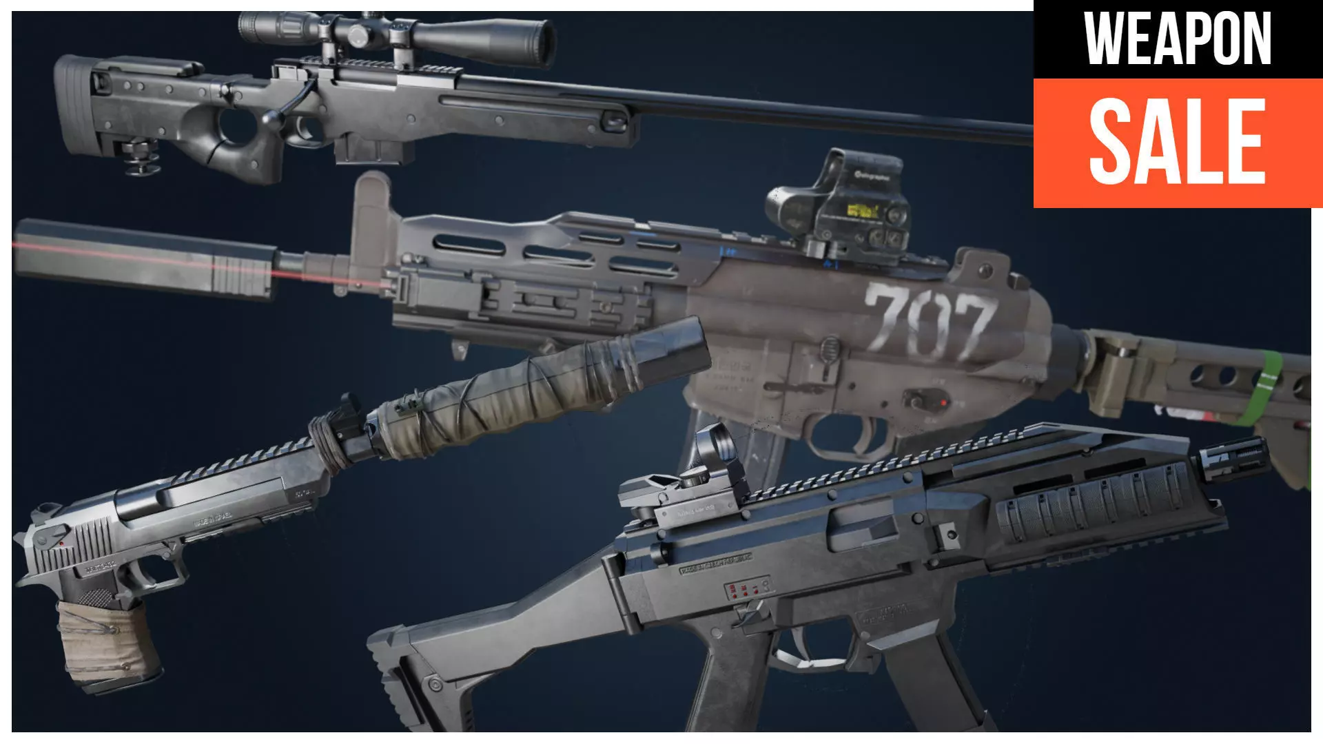 4 Weapon set - 2-AR PISTOL Sniper 3D model_0