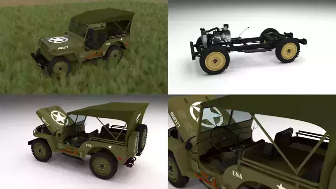 Full w chassis Jeep Willys MB Military Top HDRI