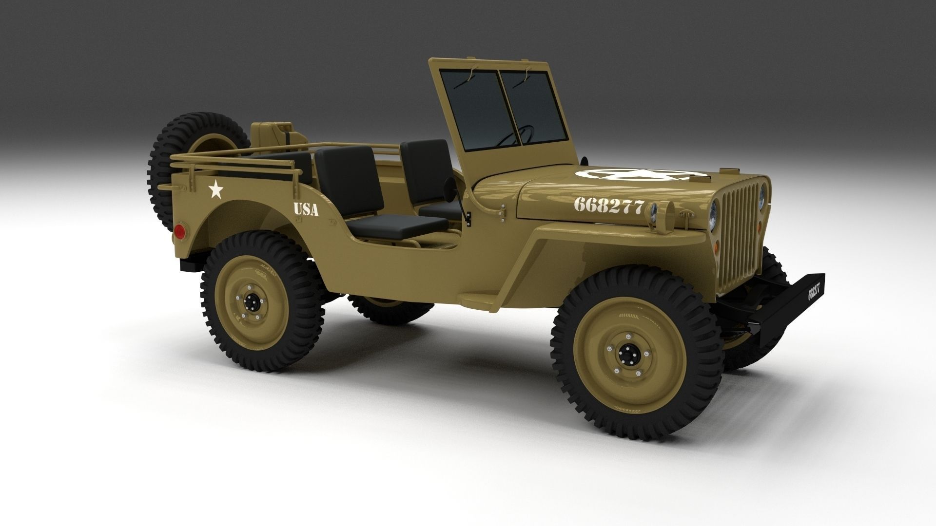 Full w chassis Jeep Willys MB Military Desert HDRI 3D model_25