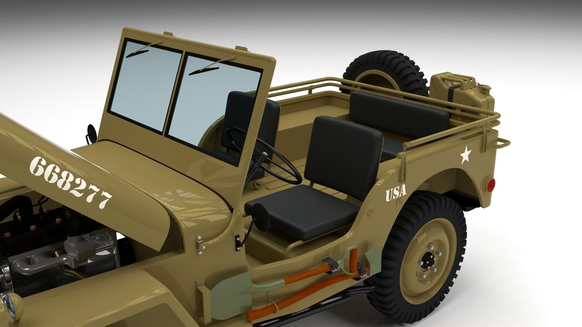 Full w chassis Jeep Willys MB Military Desert HDRI 3D model_23