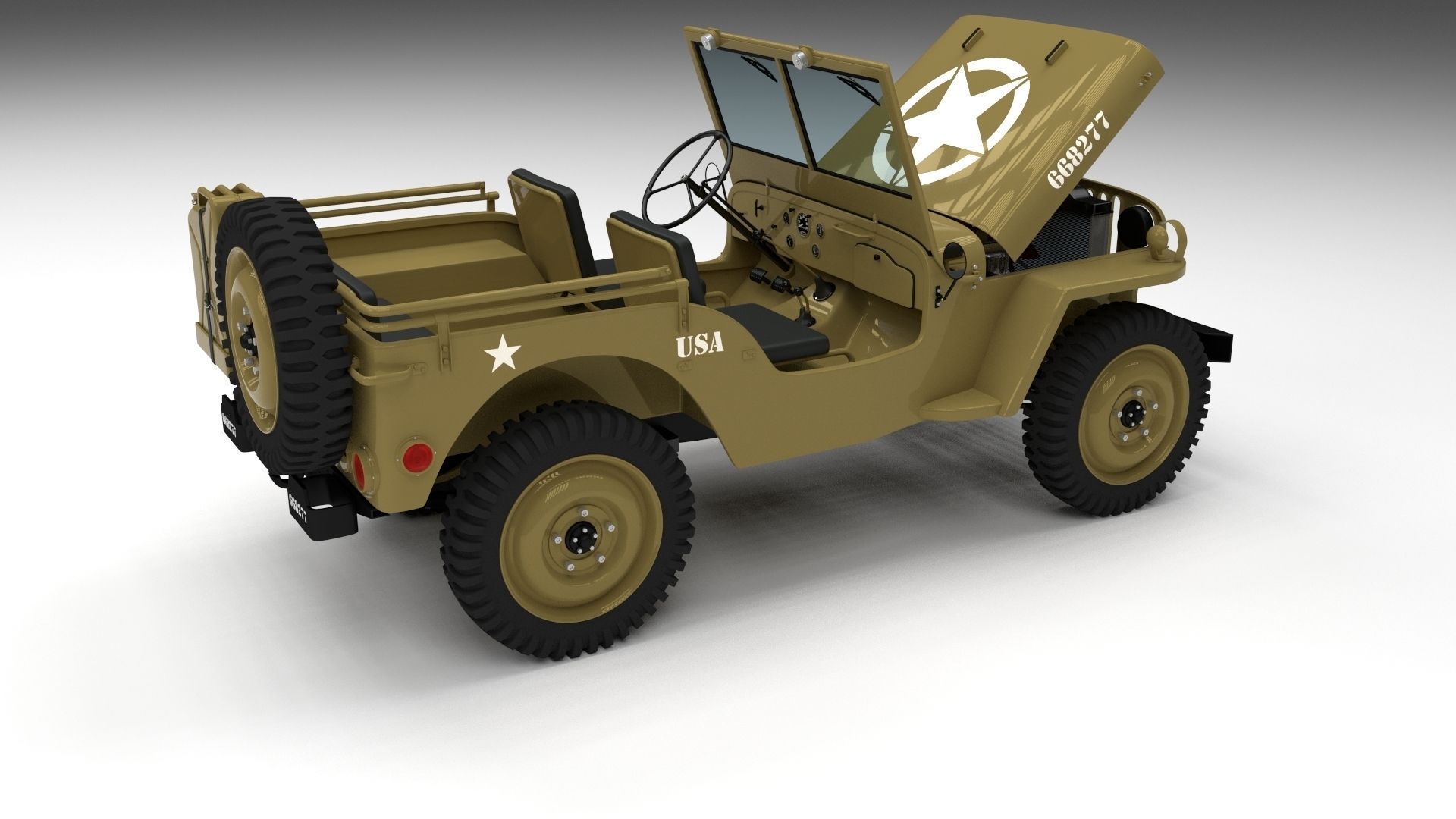 Full w chassis Jeep Willys MB Military Desert HDRI 3D model_5