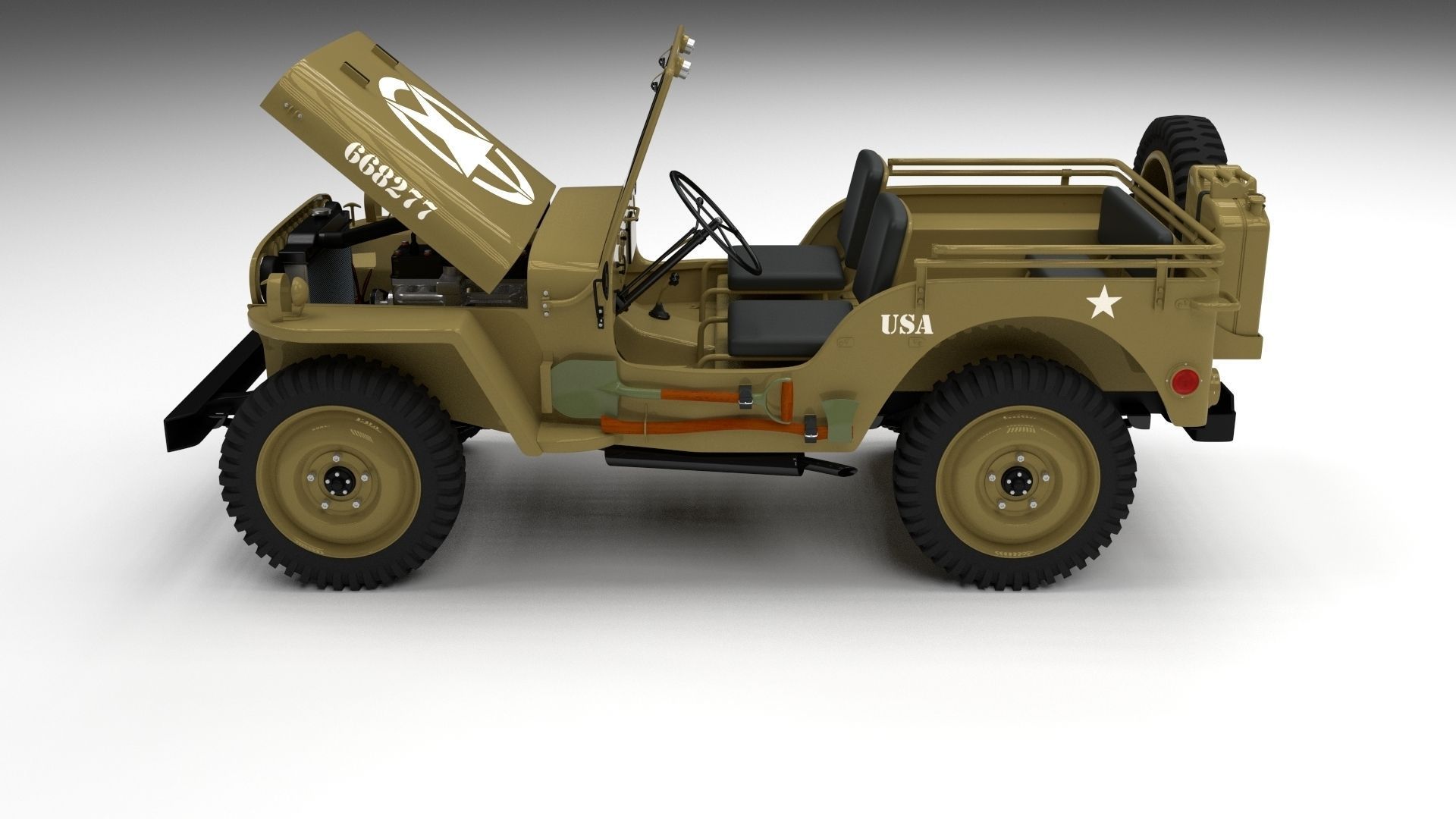 Full w chassis Jeep Willys MB Military Desert HDRI 3D model_7