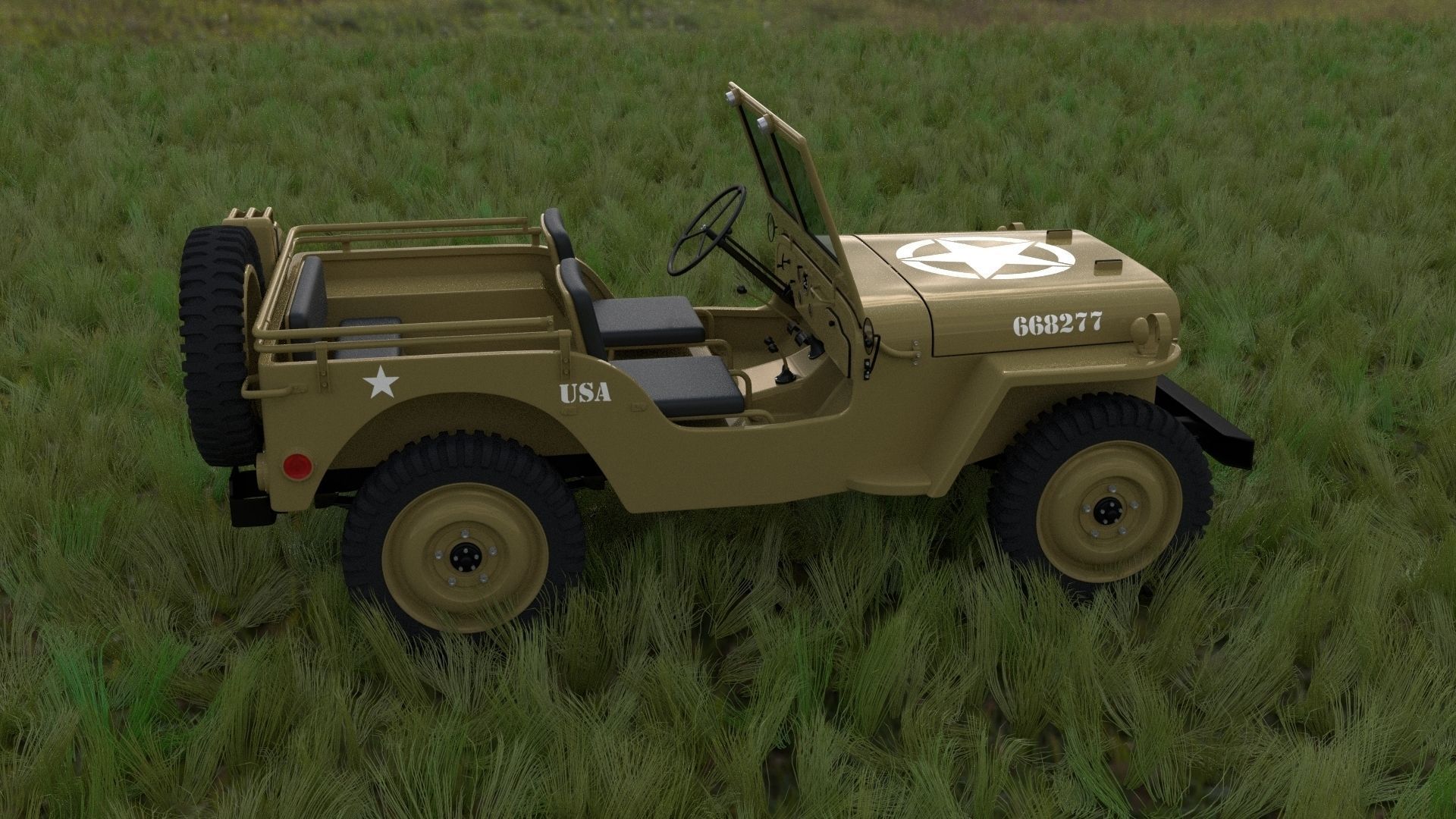 Full w chassis Jeep Willys MB Military Desert HDRI 3D model_33