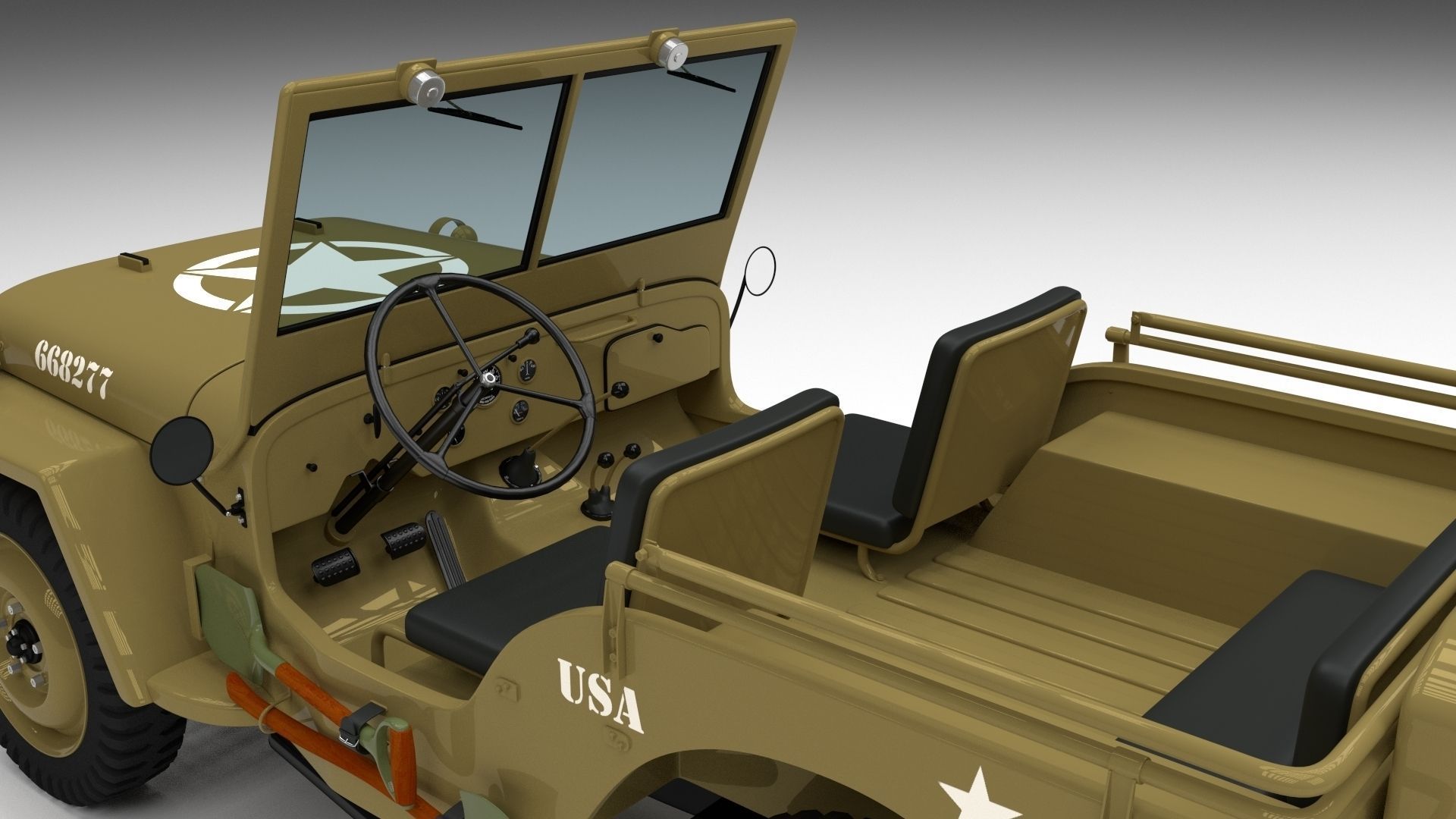 Full w chassis Jeep Willys MB Military Desert HDRI 3D model_13