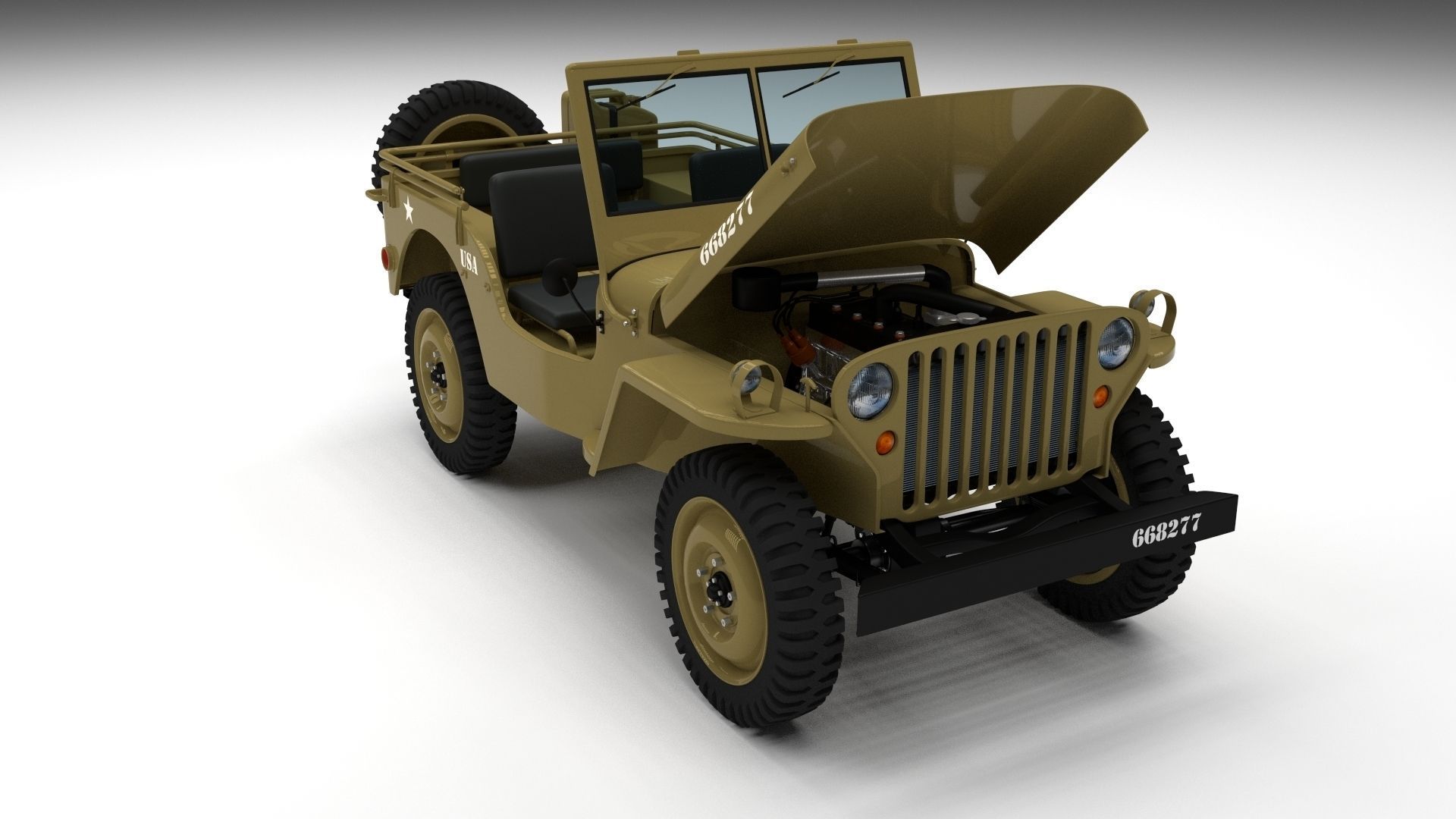 Full w chassis Jeep Willys MB Military Desert HDRI 3D model_17