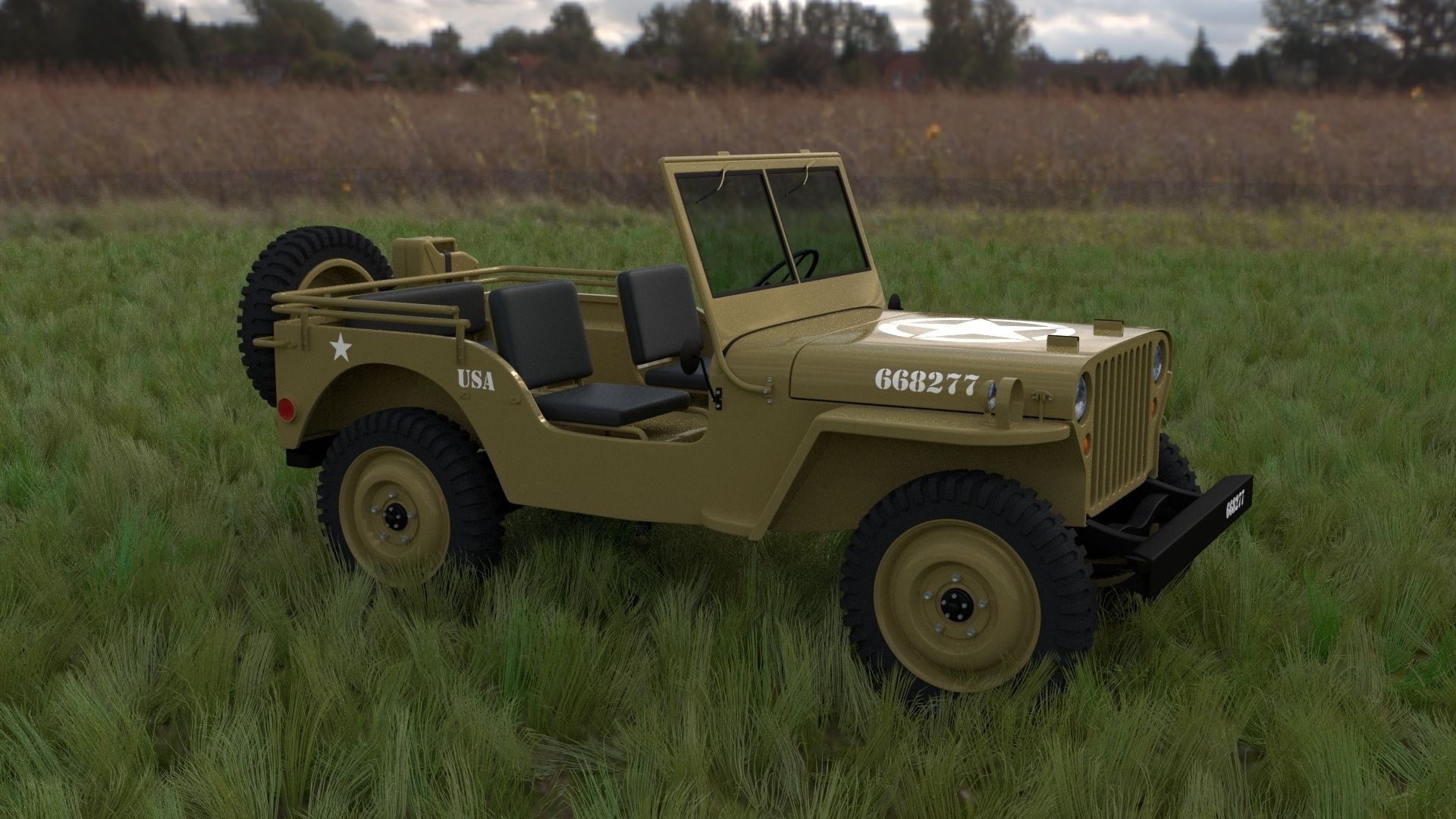Full w chassis Jeep Willys MB Military Desert HDRI 3D model_9