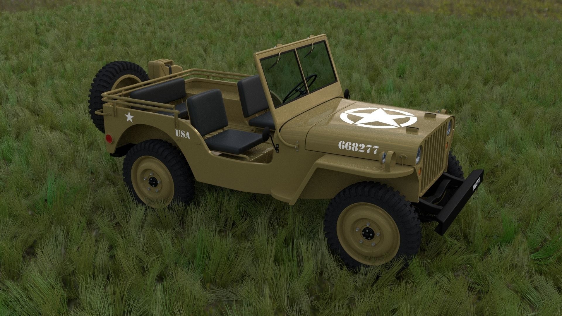 Full w chassis Jeep Willys MB Military Desert HDRI 3D model_16