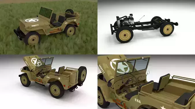 Full w chassis Jeep Willys MB Military Desert HDRI