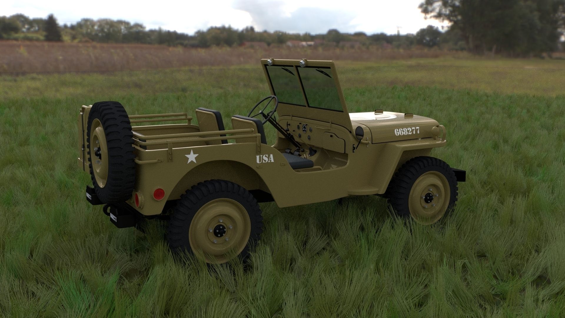 Full w chassis Jeep Willys MB Military Desert HDRI 3D model_4
