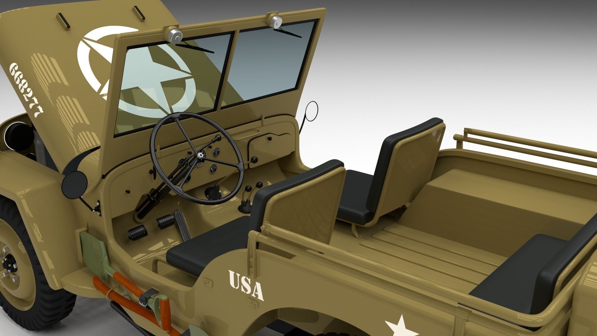 Full w chassis Jeep Willys MB Military Desert HDRI 3D model_2