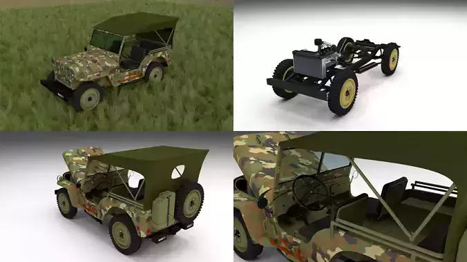 Full w chassis Jeep Willys MB Military Camo HDRI