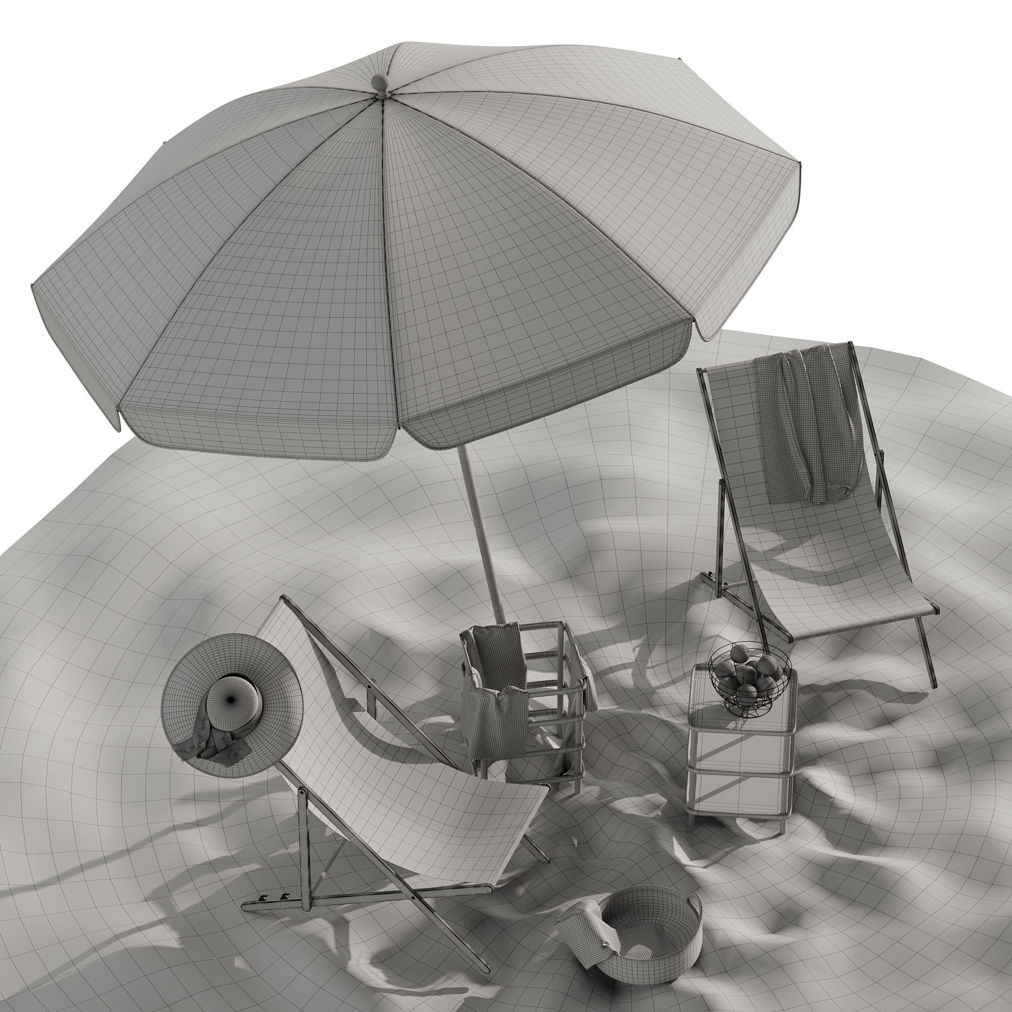 Beach lounge outdoor set 11 3D model_15